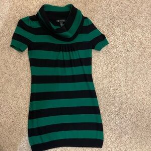 Y2K - Black and Green Striped Cowl Neck Tunic